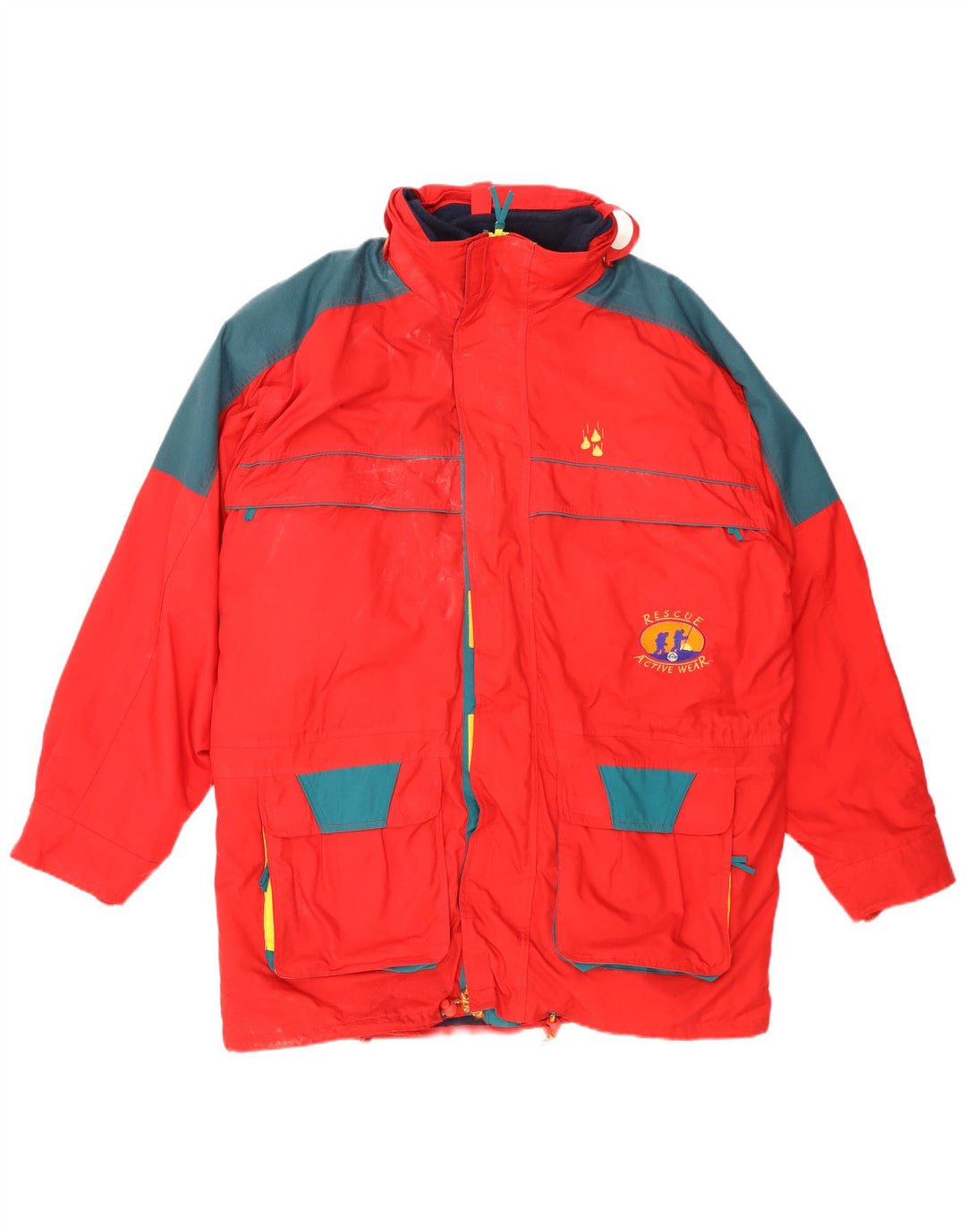 Męska kurtka narciarska z kapturem w stylu vintage, UK 42 XL, poliester w kolorze czerwonym