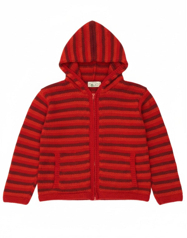 Pachamama Womens Hooded Cardigan Sweater UK 14 Large Red Striped Wool