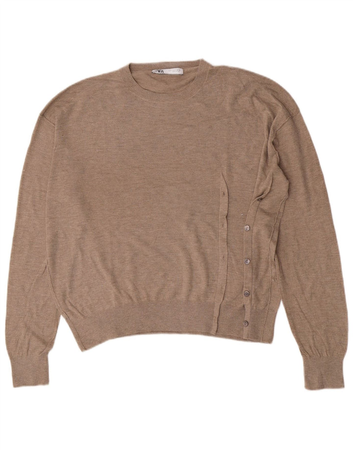 Damski sweter oversize Zara z okrągłym dekoltem, UK 10, mały, beżowy poliester