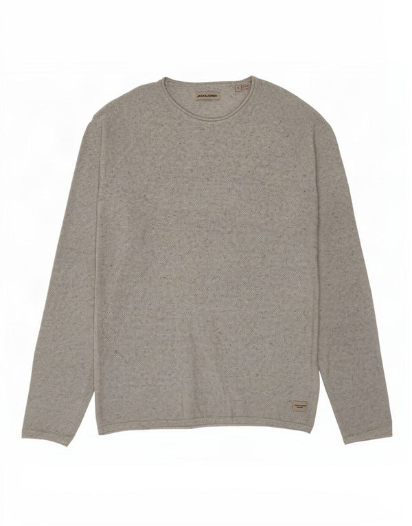 Męski sweter Jack & Jones z dekoltem w łódkę, mały, szary, bawełniany w plamki