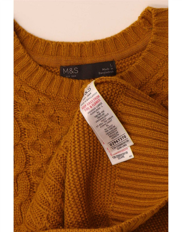 Marks & Spencer Męski sweter z okrągłym dekoltem, duży, żółty akryl