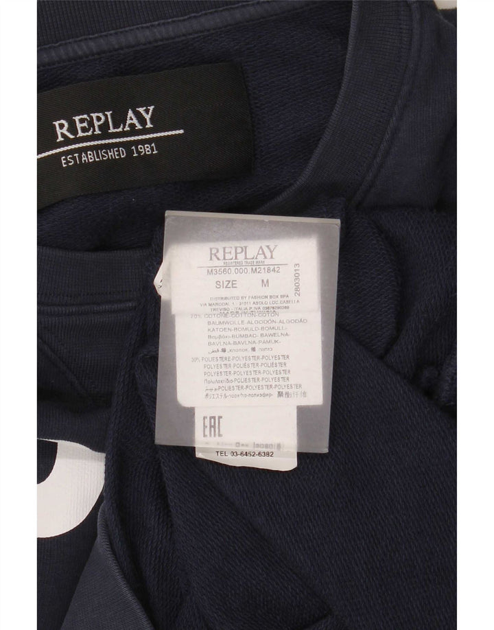 Męska bluza z grafiką Replay, średnia, granatowa, bawełniana