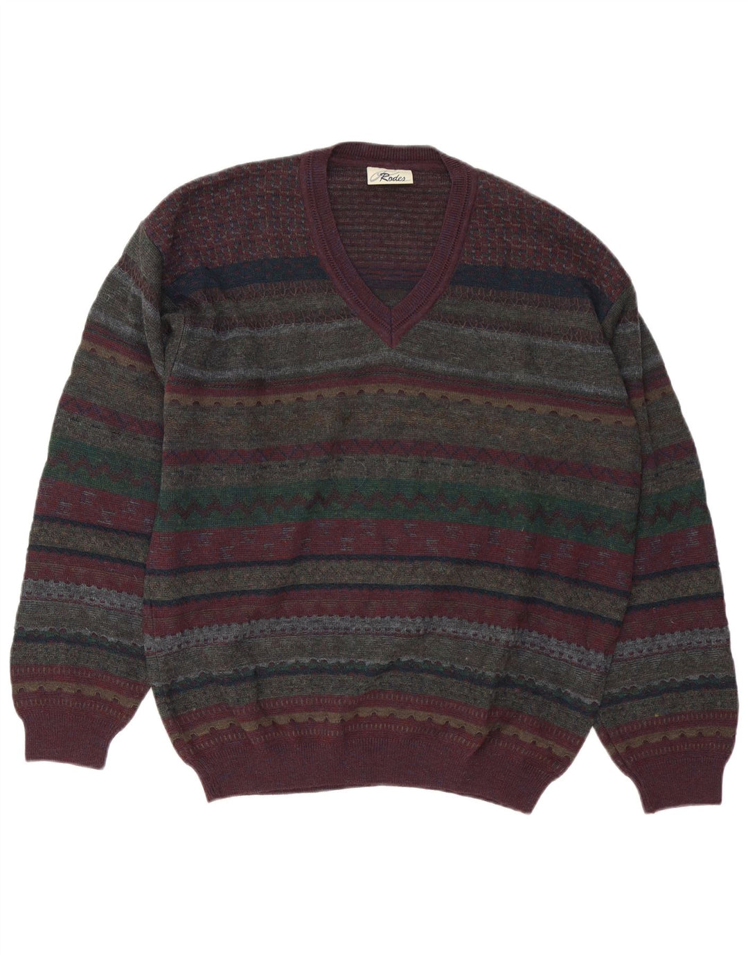 Męski sweter Rodes z dekoltem w kształcie litery V, duży, wielokolorowy, z czystej wełny Fair Isle
