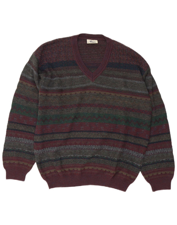 Męski sweter Rodes z dekoltem w kształcie litery V, duży, wielokolorowy, z czystej wełny Fair Isle