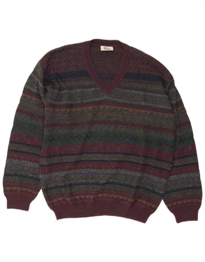 Męski sweter Rodes z dekoltem w kształcie litery V, duży, wielokolorowy, z czystej wełny Fair Isle