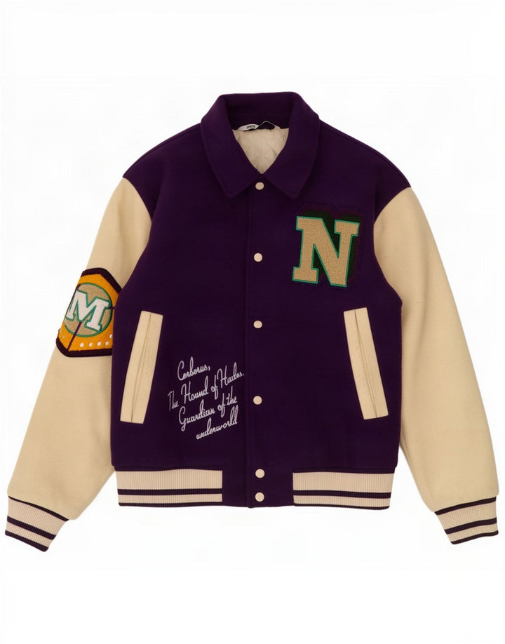 Męska kurtka Zara Graphic Varsity UK 38, poliester w kolorze średniofioletowym