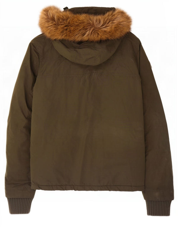 Damska kurtka wiatrówka z kapturem Superdry UK 14, średni khaki, poliester