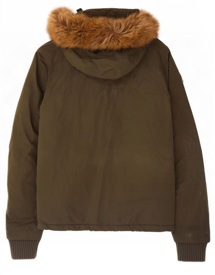 Damska kurtka wiatrówka z kapturem Superdry UK 14, średni khaki, poliester