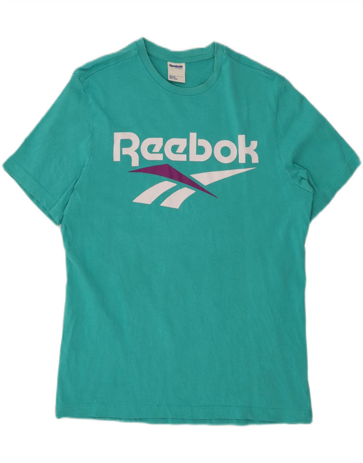 Męska koszulka klasyczna z grafiką REEBOK, średnia, turkusowa bawełna