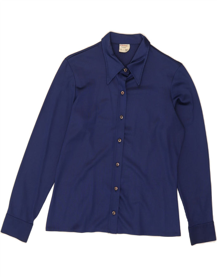 ST MICHAEL Womens Shirt UK 14 Medium Navy Blue Triacetate Vintage St Michael and Second-Hand St Michael from Messina Hembry 