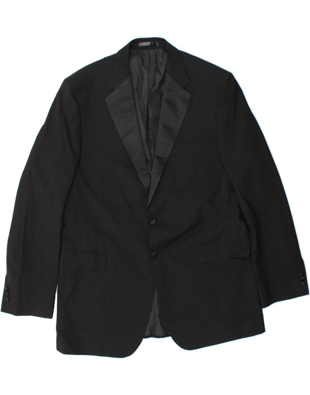 MARKS & SPENCER Mens Long 2 Button Blazer Jacket UK 44 2XL Black Polyester Vintage Marks & Spencer and Second-Hand Marks & Spencer from Messina Hembry 