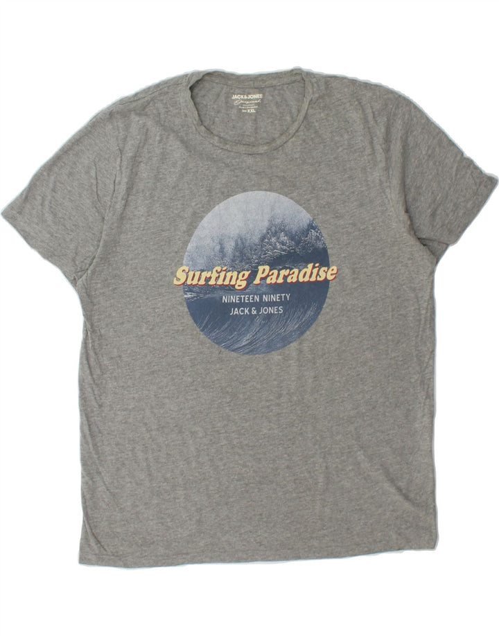 JACK & JONES Mens Graphic T-Shirt Top 2XL Grey Cotton Vintage Jack & Jones and Second-Hand Jack & Jones from Messina Hembry 