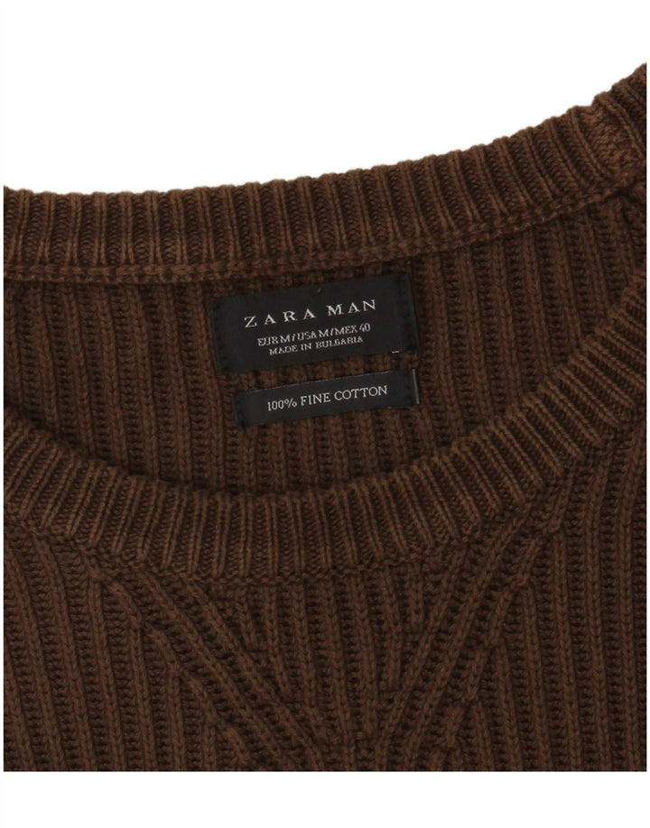 Męski sweter z dekoltem w łódkę ZARA Średni brązowy, bawełniany