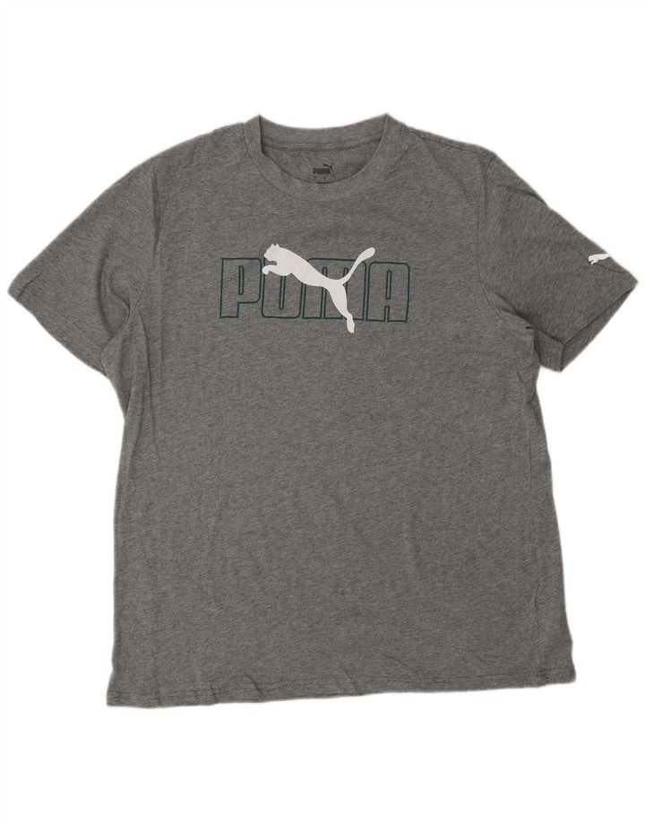 Męski T-shirt z grafiką PUMA, duży, szary, bawełniany