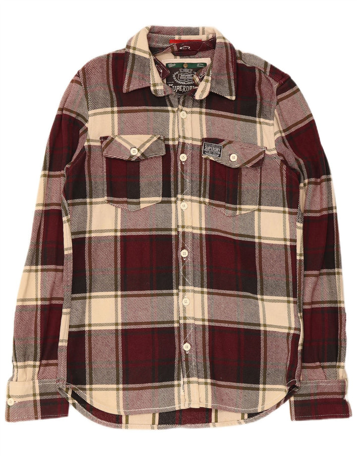 Męska koszula flanelowa Superdry, duża, bordowa, bawełniana w kratkę