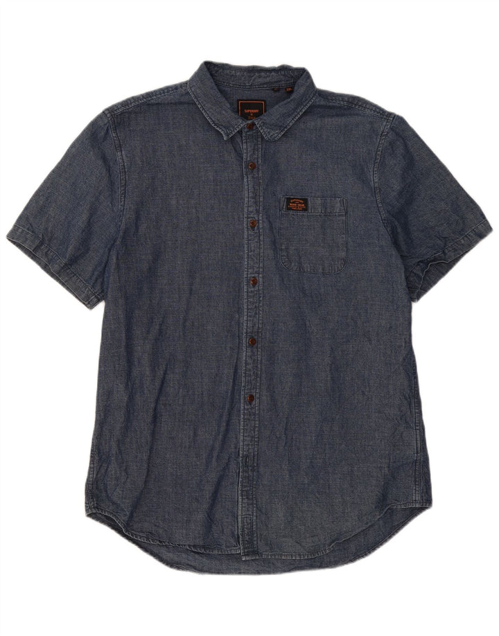 Męska koszula z krótkim rękawem Superdry 2XL, niebieska, bawełniana