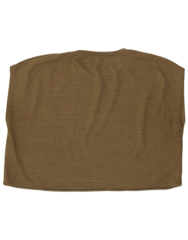 Damski krótki top bez rękawów, oversize, UK 14, średni khaki, poliester