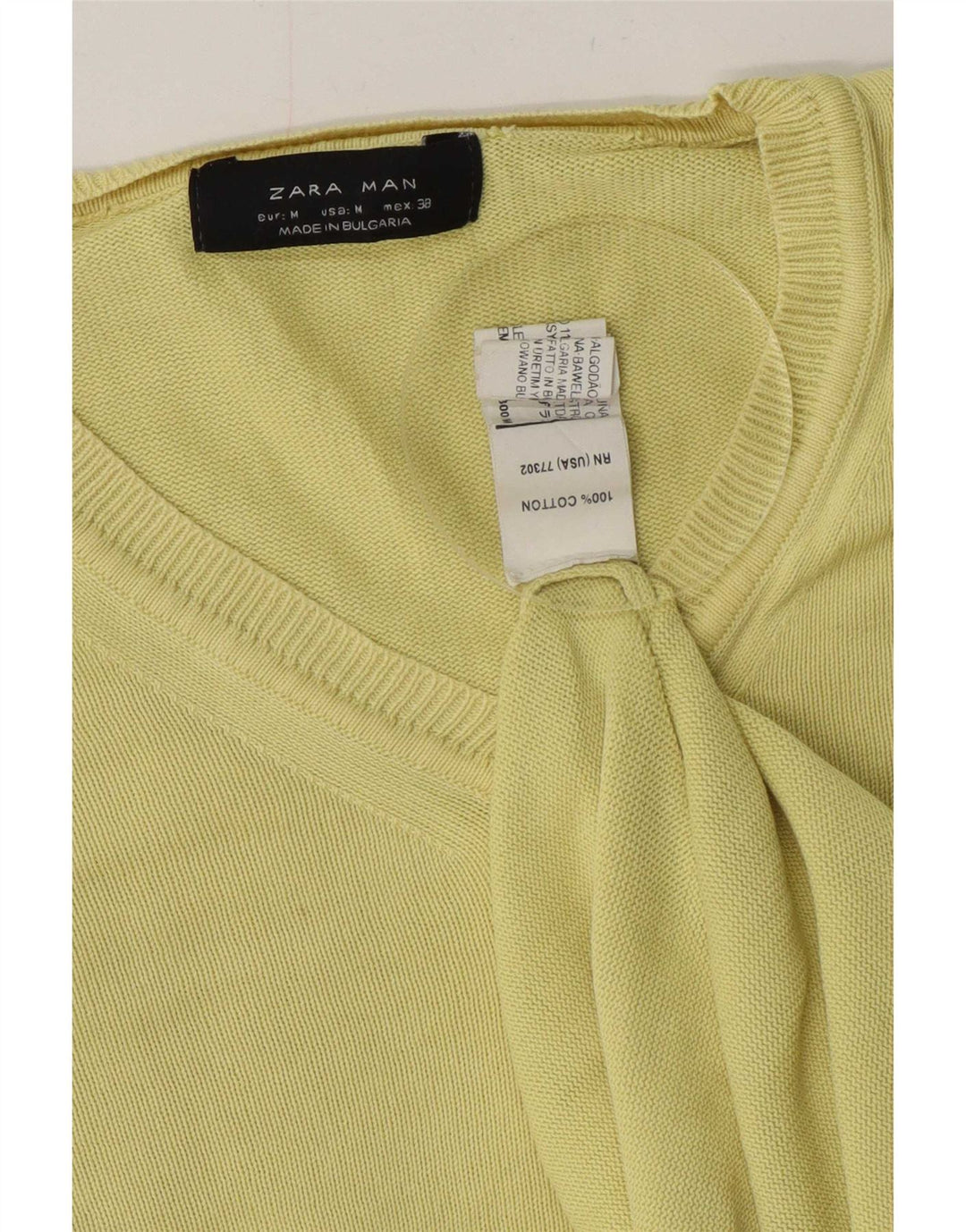 Męski sweter Zara z dekoltem w kształcie litery V, średniożółty, bawełniany