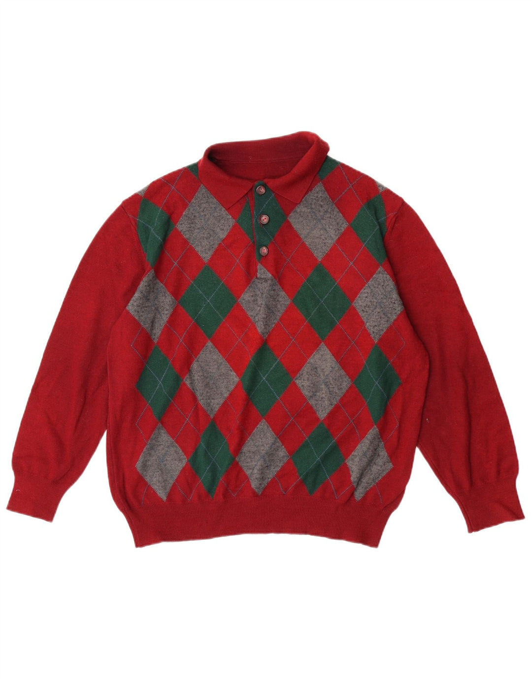 Męski sweter polo VINTAGE, duży, czerwony, argyle/diament