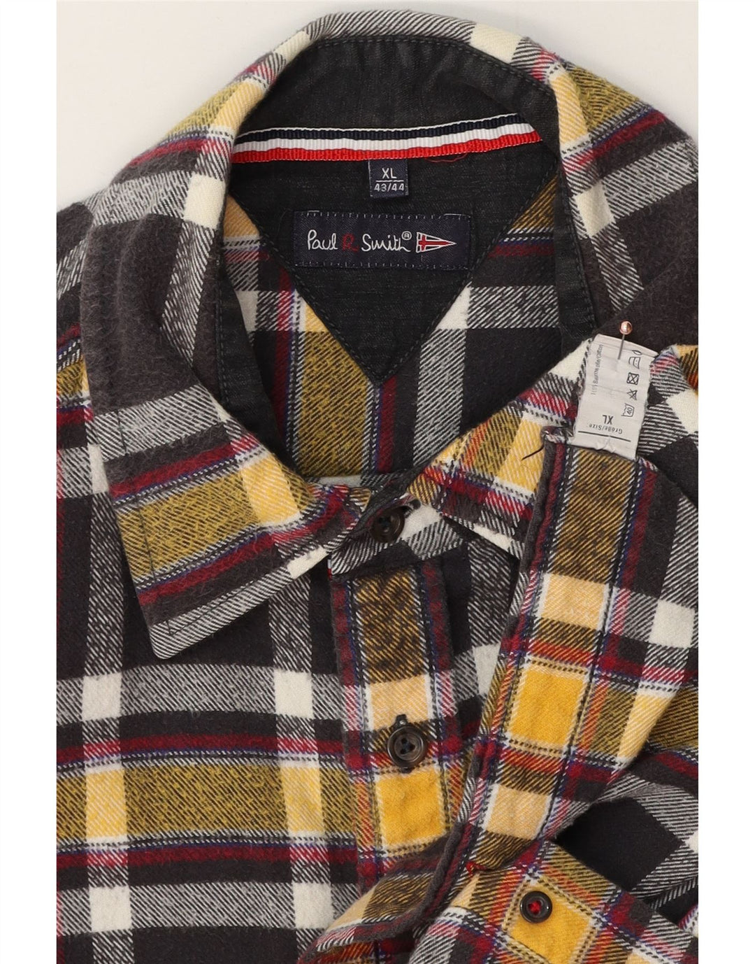 PAUL SMITH Męska koszula flanelowa w kratkę, rozmiar 43/44 XL, czarna, bawełniana w kratę
