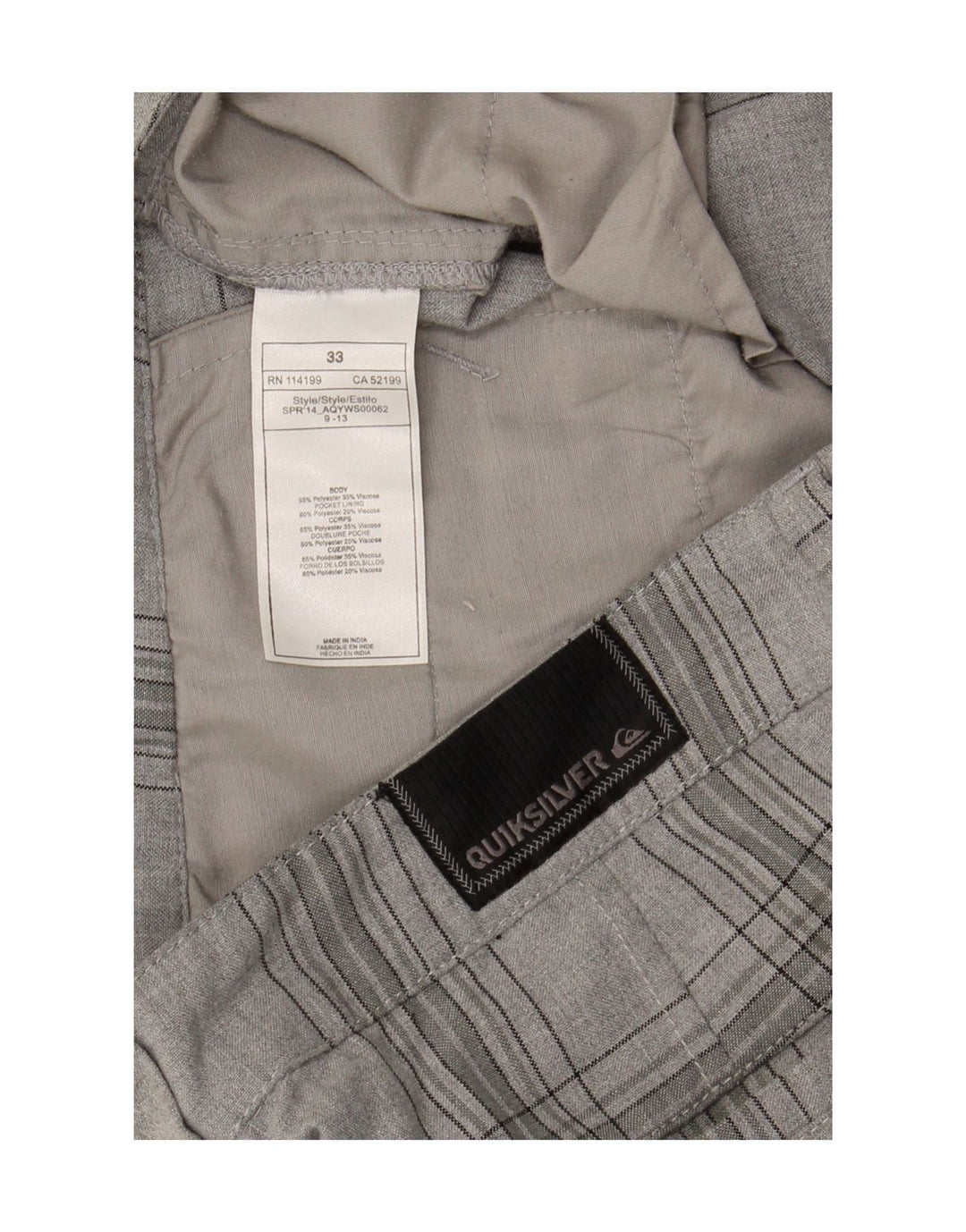 QUIKSILVER Mens Chino Shorts W33 Medium  Grey Check Polyester Vintage Quiksilver and Second-Hand Quiksilver from Messina Hembry 