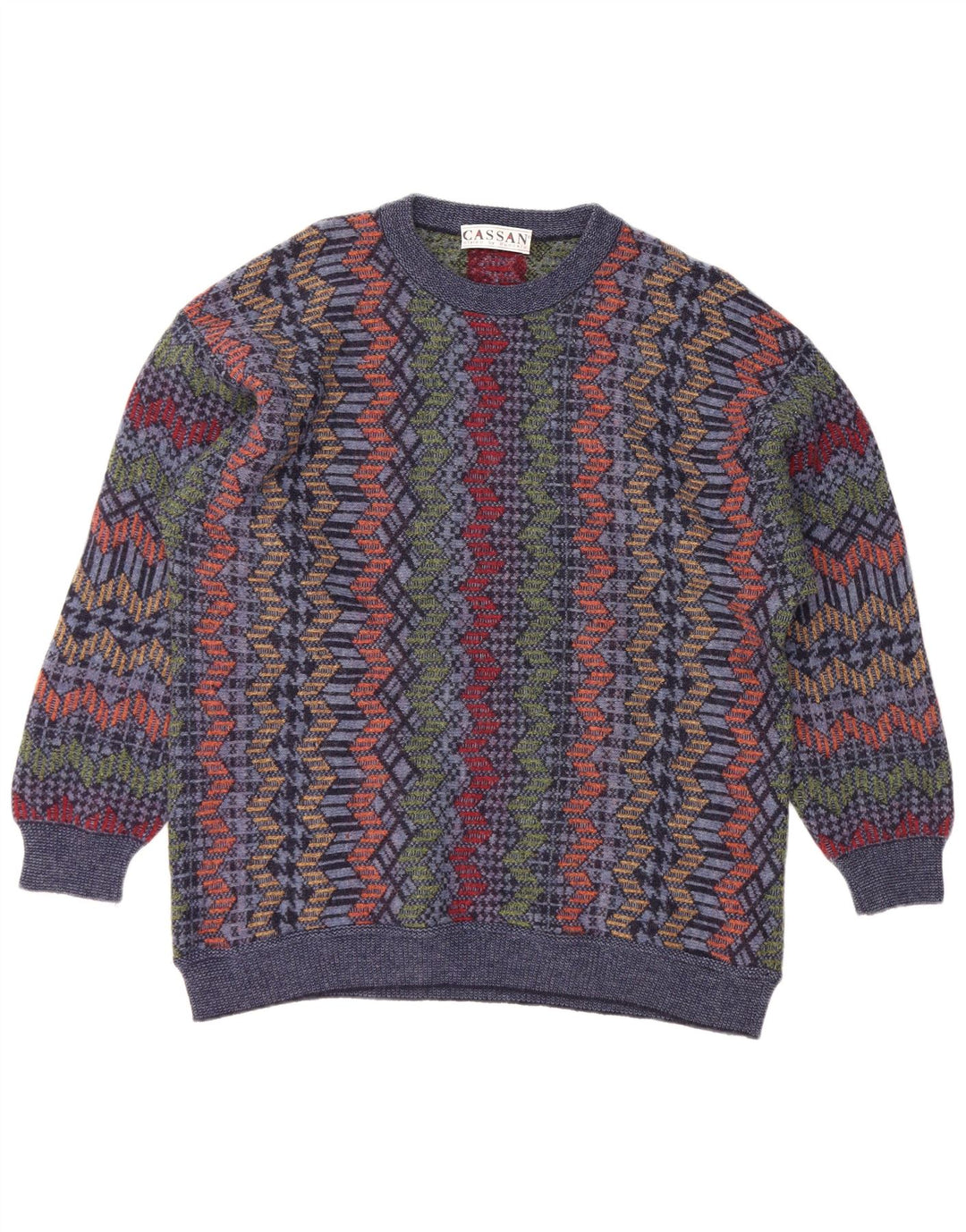 Męski sweter CASSAN z dekoltem w łódkę IT 52, duży granatowy, wełniany jodełka