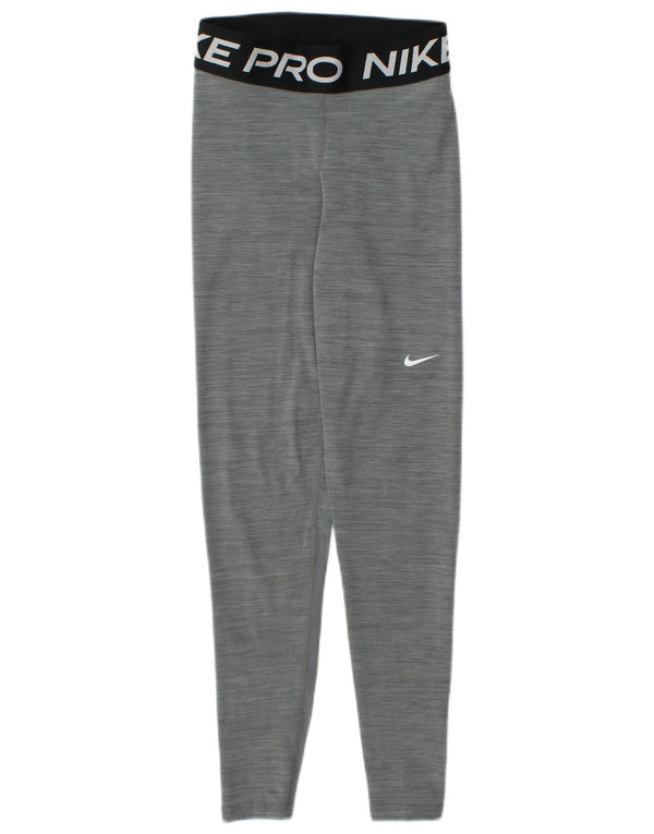 NIKE Womens Dri Fit Graphic Leggings UK 4 XS  Grey Flecked Polyester