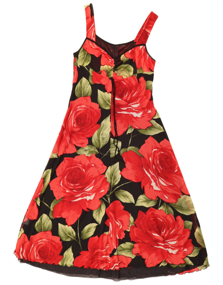 Damska sukienka maxi bez rękawów w stylu VINTAGE UK 12 Średni czarny kwiatowy poliamid