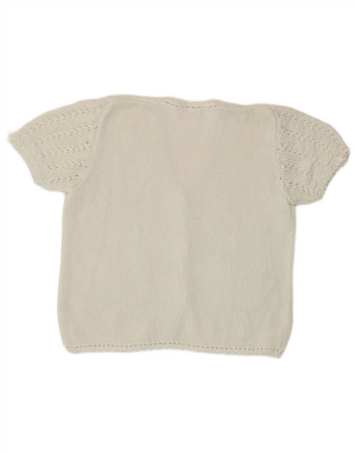 Sweter damski z krótkim rękawem w stylu vintage, UK 12, średni biały