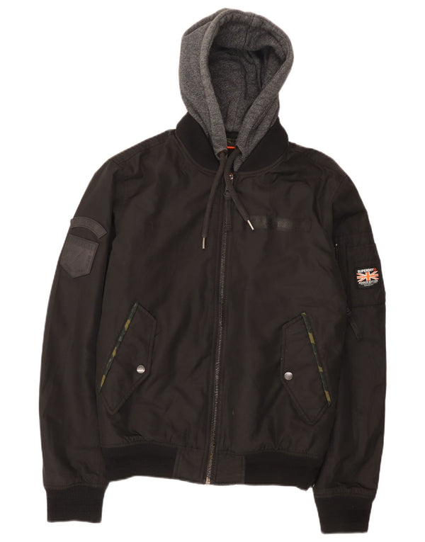 Superdry Mens The Rookie Hooded Military Jacket UK 36 Small Black Polyester