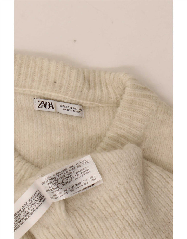 Męski sweter Zara z okrągłym dekoltem, duży, złamany biały akryl