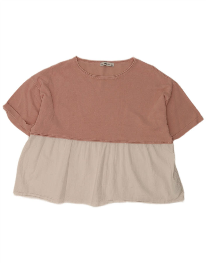 Damska bluzka oversize Zara UK 14, średnioróżowa, wiskoza z blokami kolorów