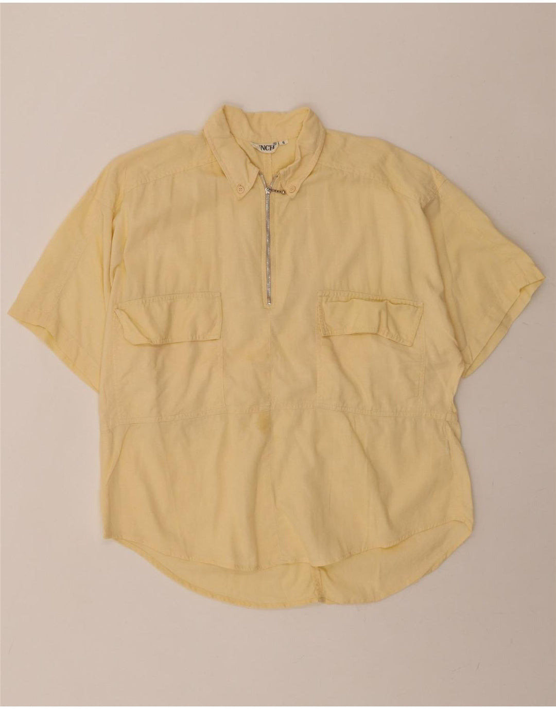 VINTAGE Mens Short Sleeve Pullover Shirt Small Beige Cotton Vintage Vintage and Second-Hand Vintage from Messina Hembry 