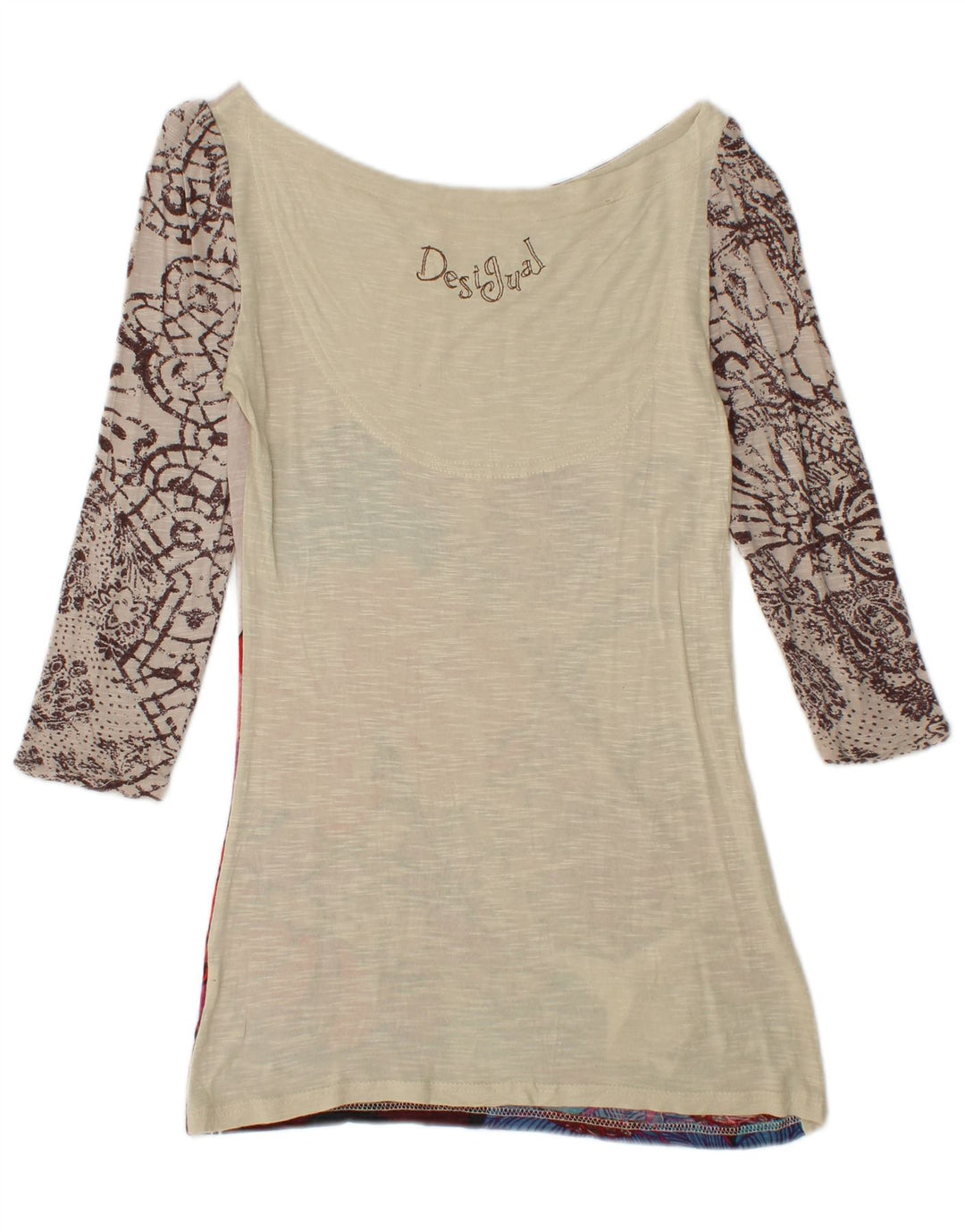 Damski graficzny top DESIGUAL z rękawem 3/4, UK 8, mały, wielokolorowy w kwiaty