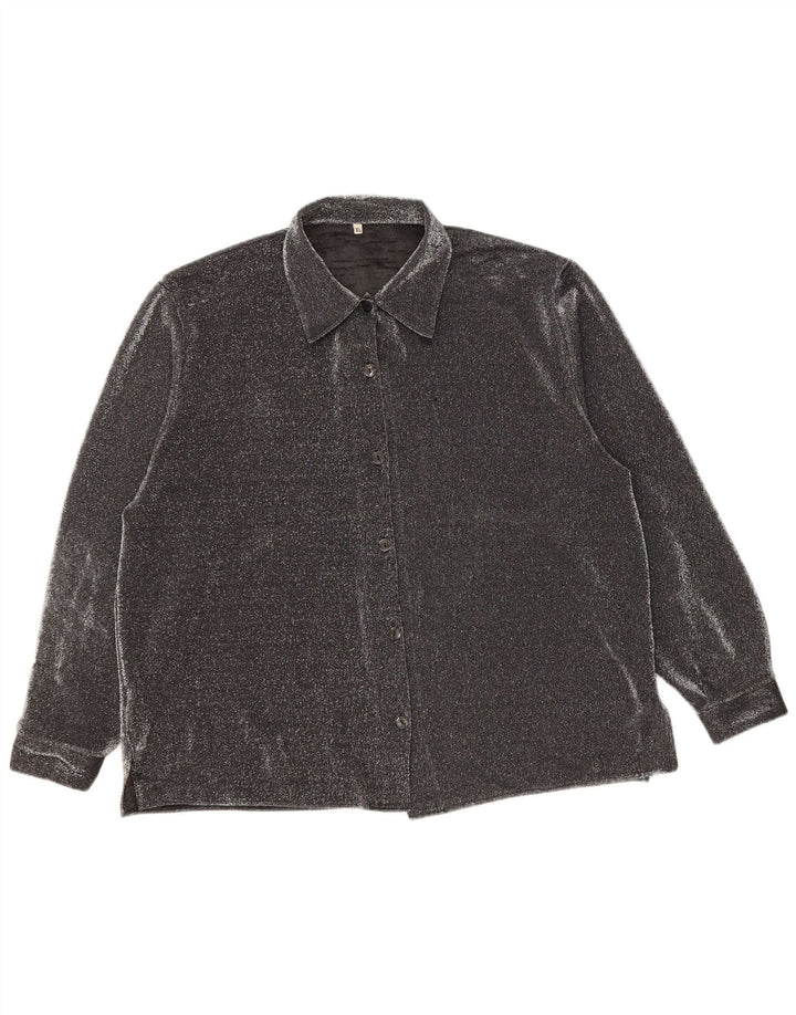 Damska bluzka koszulowa oversize VINTAGE UK 16, duża, czarna, nakrapiana, poliester