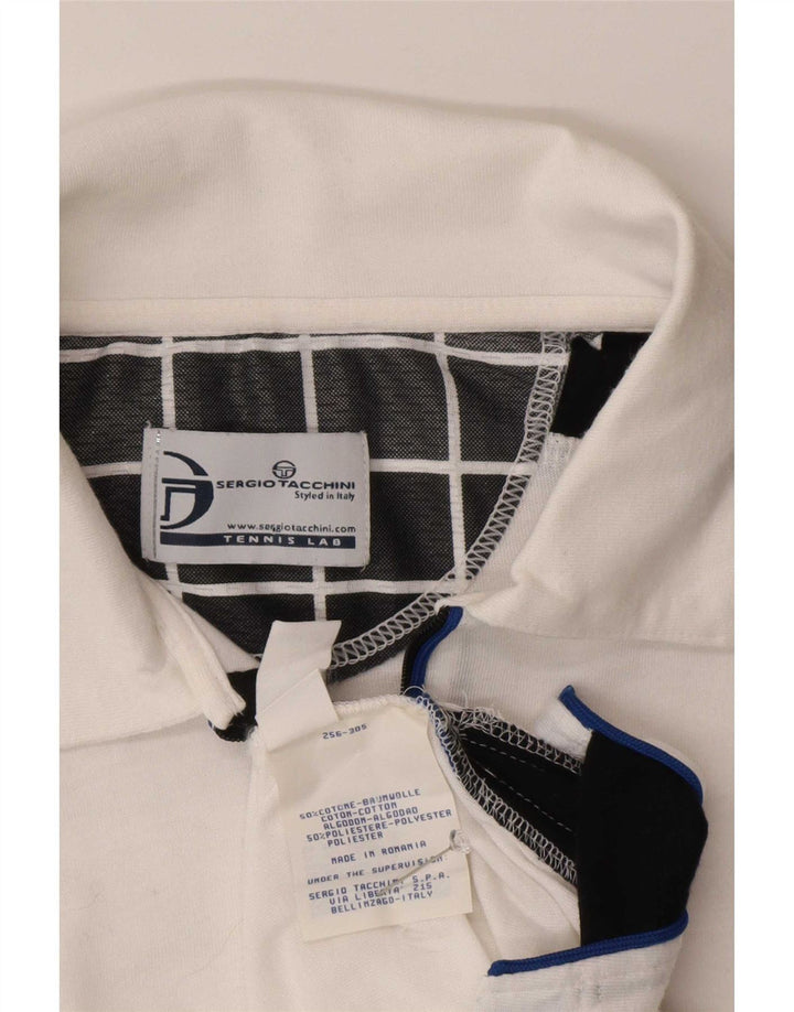 Męska koszulka polo Sergio Tacchini, mała, biała, bawełniana w bloki kolorów