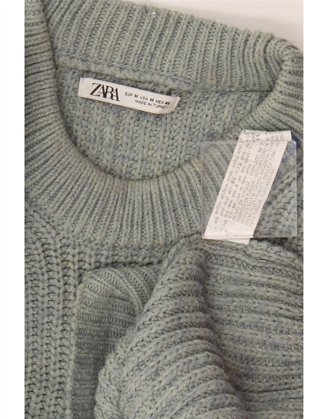 Męski sweter Zara z okrągłym dekoltem, średni niebieski, nakrapiany akryl