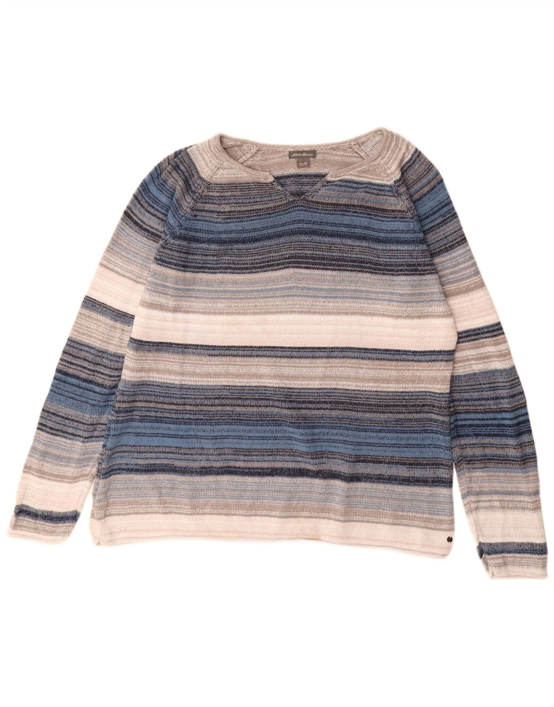 Sweter damski EDDIE BAUER z dekoltem w kształcie litery V, UK 18 XL, wielokolorowe paski