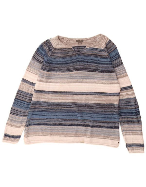 Sweter damski EDDIE BAUER z dekoltem w kształcie litery V, UK 18 XL, wielokolorowe paski