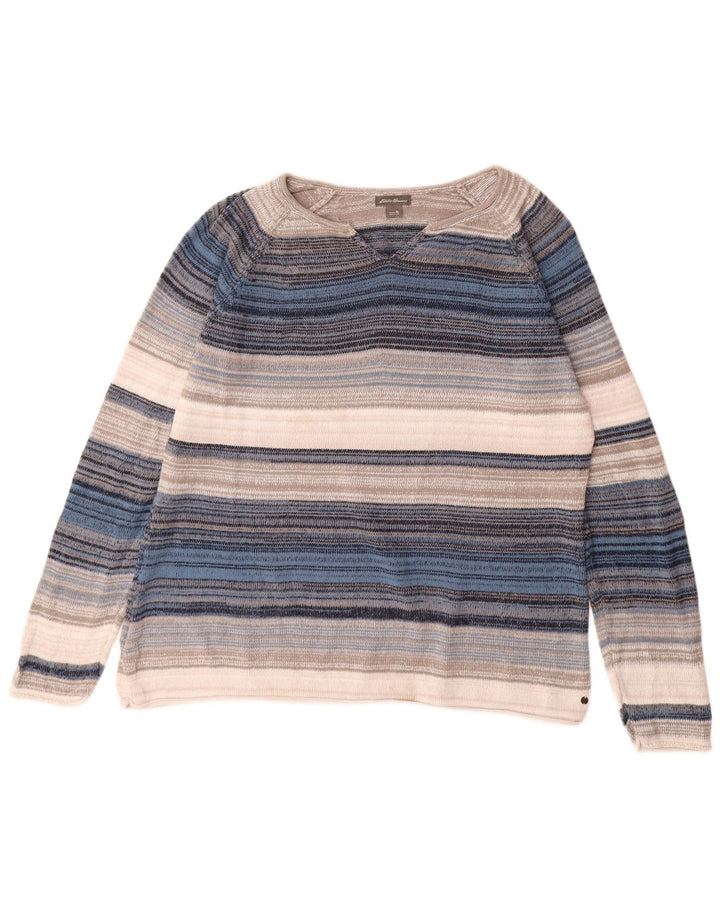 Sweter damski EDDIE BAUER z dekoltem w kształcie litery V, UK 18 XL, wielokolorowe paski