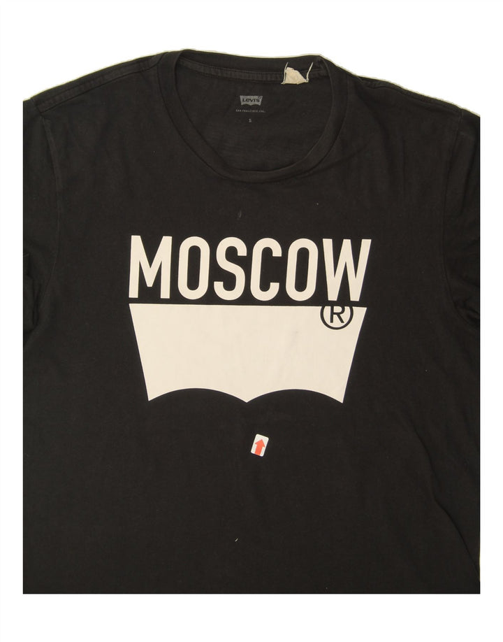 LEVI'S Mens Moscow Graphic T-Shirt Top Small Black Cotton Vintage Levi's and Second-Hand Levi's from Messina Hembry 