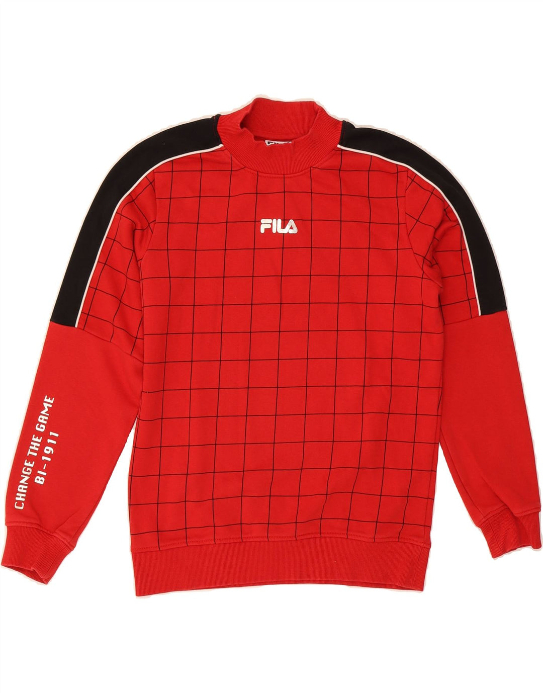 FILA Boys Graphic Sweatshirt Jumper 13-14 Years Red Check Cotton Vintage Fila and Second-Hand Fila from Messina Hembry 