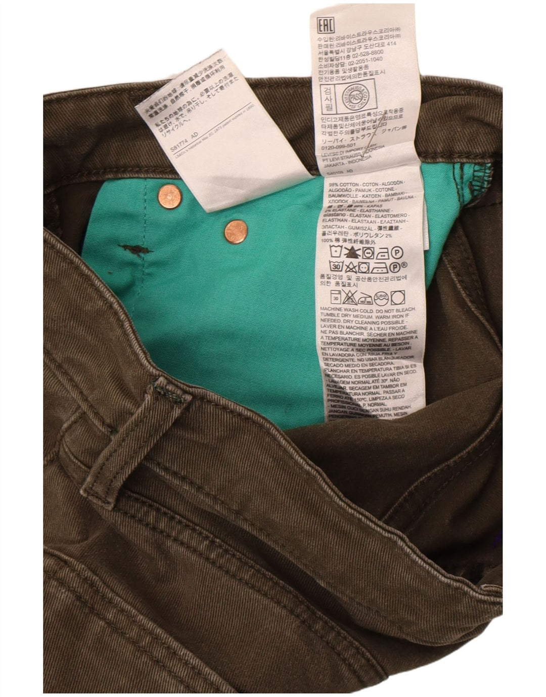 Męskie jeansy Levi's 511 Slim W28 L26 Zielona bawełna