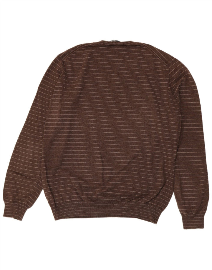 Męski sweter Massimo Dutti z dekoltem w kształcie litery V, XL, w brązowe paski