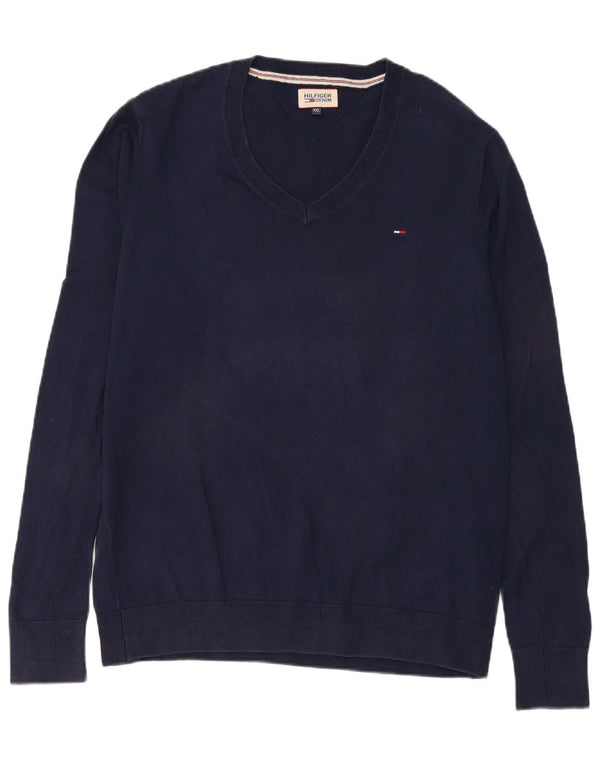 Męski sweter Tommy Hilfiger z dekoltem w kształcie litery V, 2XL, granatowy, bawełniany