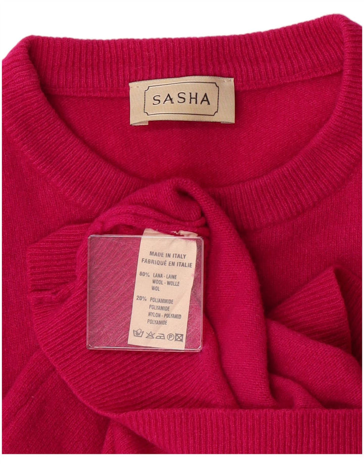 Sweter damski SASHA z okrągłym dekoltem UK 14, duży, różowy, wełniany