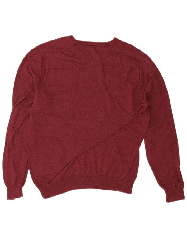 J. Crew Męski sweter z dekoltem w kształcie litery V, XL, bordowa bawełna