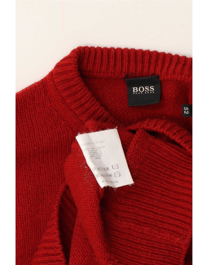 Męski sweter z okrągłym dekoltem Hugo Boss EU 52, duża czerwona wełna
