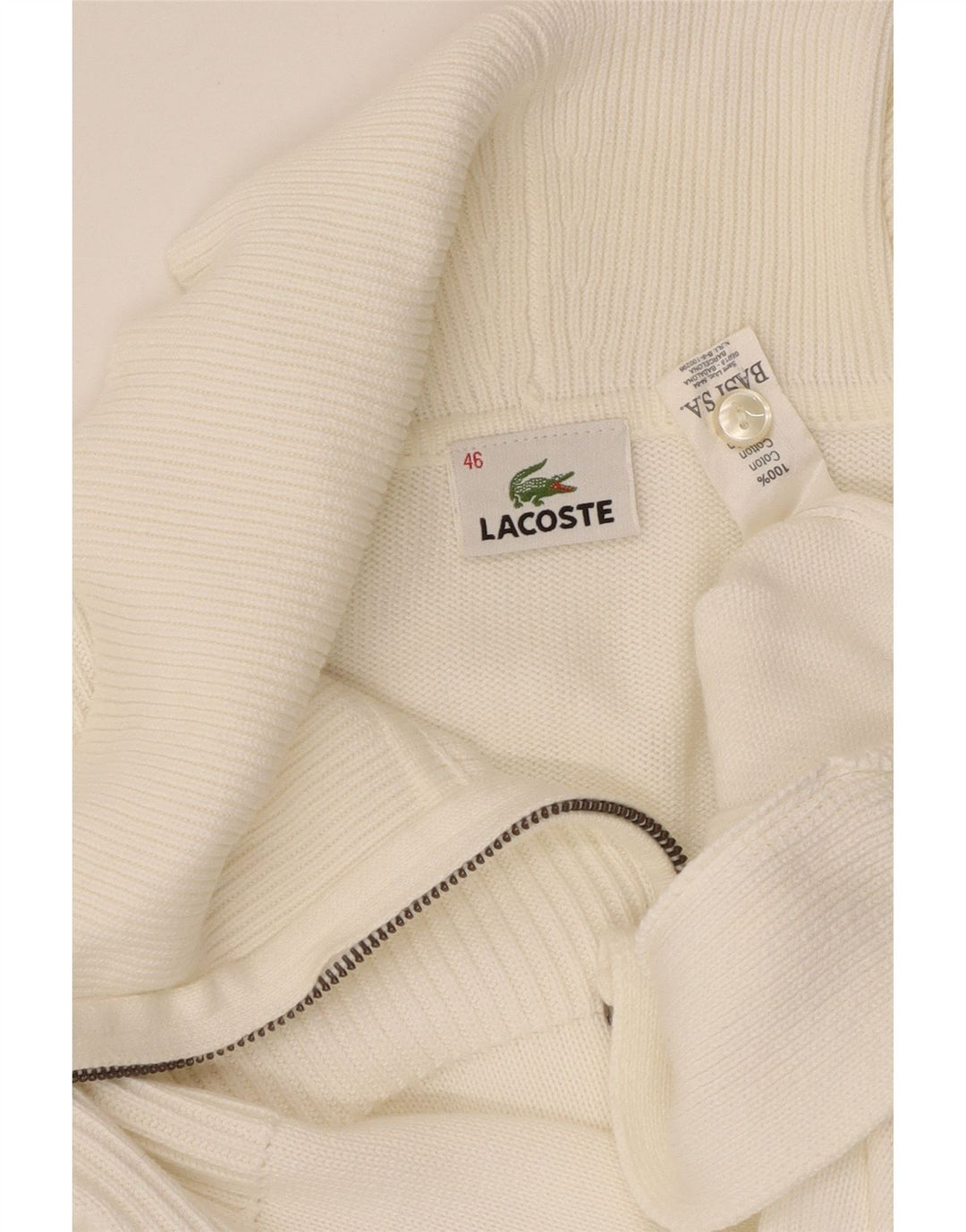 Damski sweter rozpinany LACOSTE Rozmiar 46 XL Biała bawełna