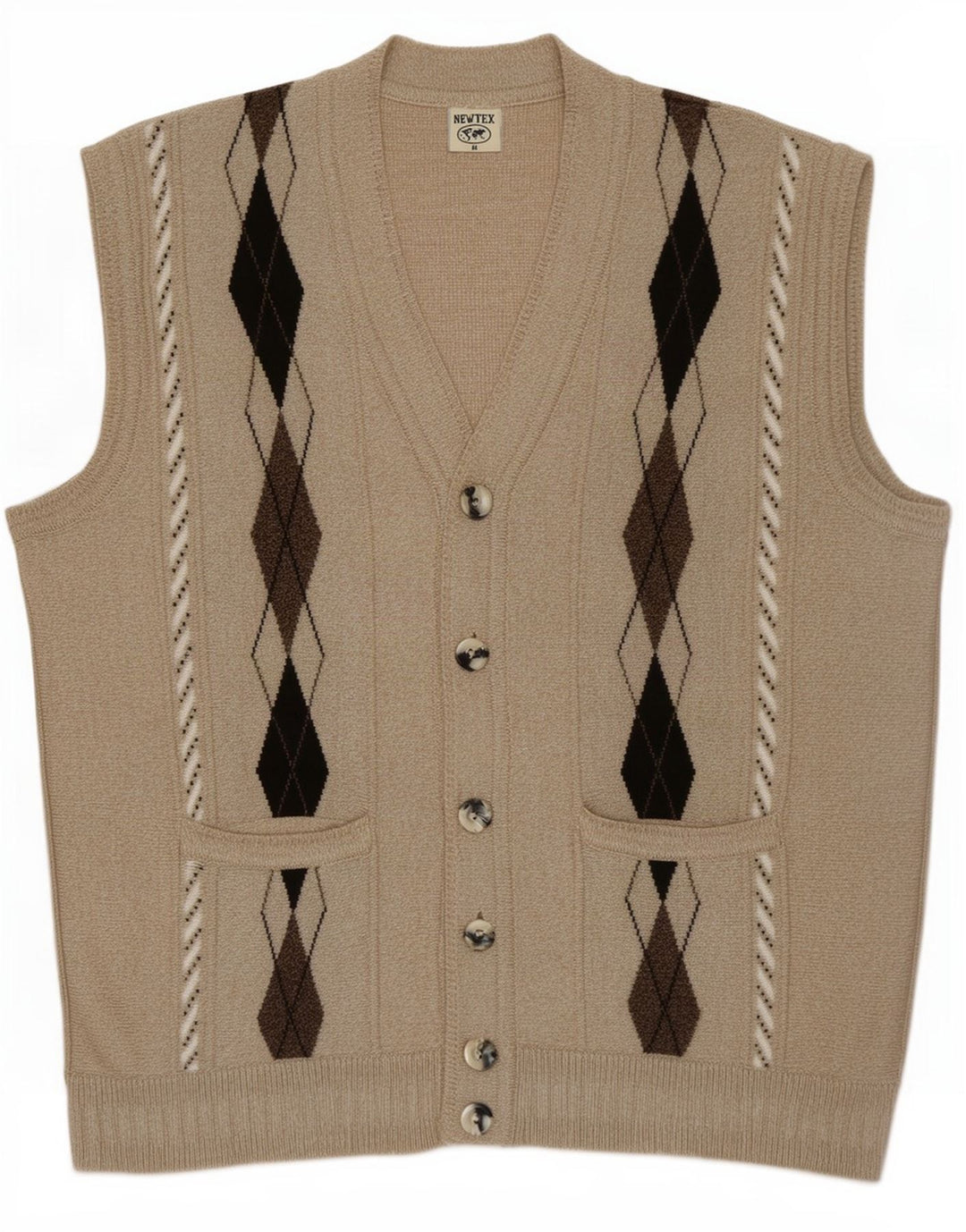 Sweter męski w stylu vintage, średnio beżowy Argyle/diamentowy akryl